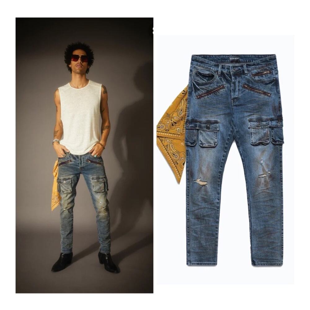 NWT BLUECARATS THE SPADE CARGO DENIM in Dirty Indigo